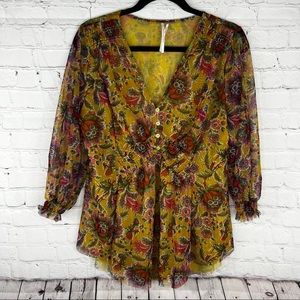 Anthropologie Gretchen Smocked Tunic Top Womens